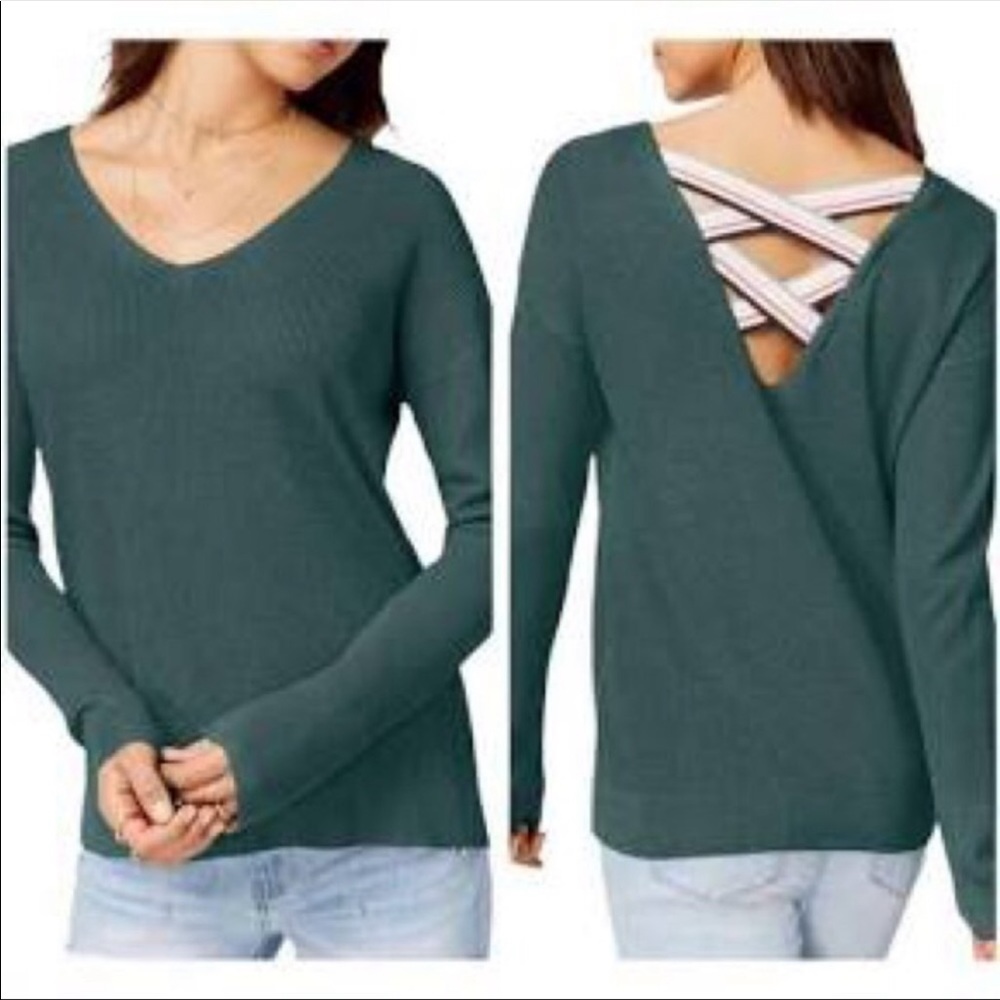 Hippie Rose Size Small Green Criss-Cross Back Sweater